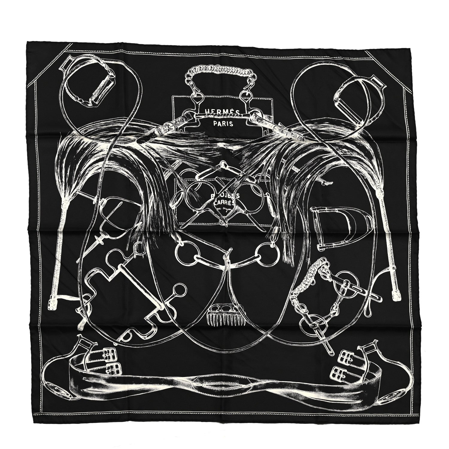 Hermes Silk Projets Carres Scarf 90 Black White 1 of 5