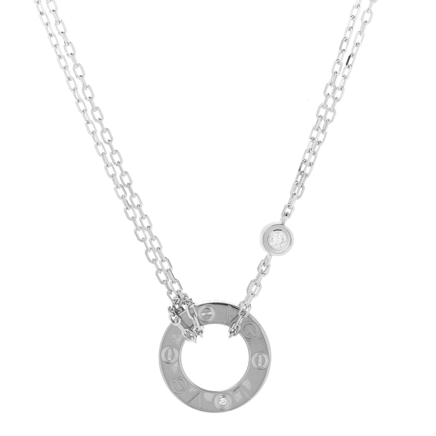 18K White Gold 2 Diamond LOVE Necklace