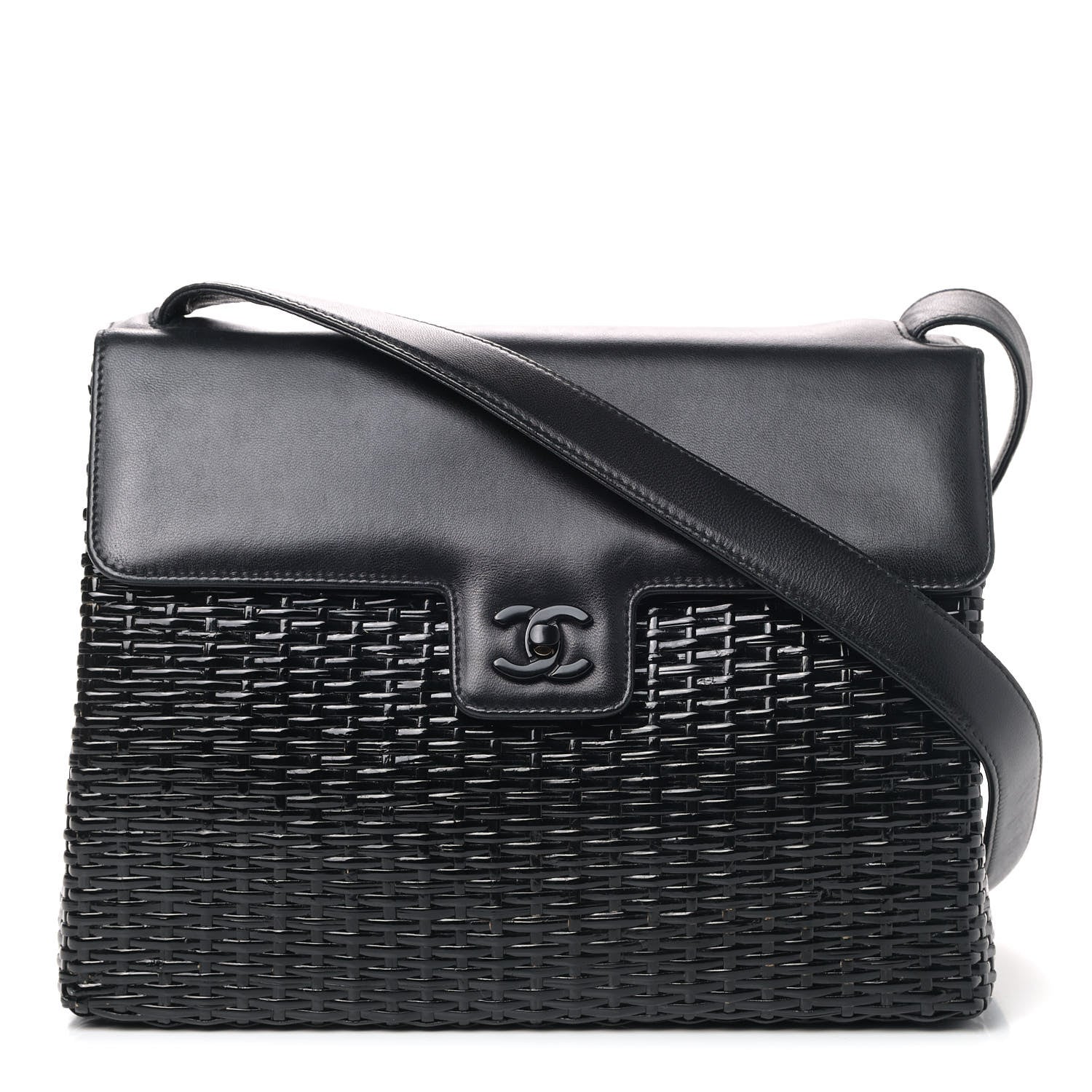 Chanel Calfskin Rattan Basket Flap Shoulder Bag Black 1 of 11