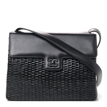Chanel Calfskin Rattan Basket Flap Shoulder Bag Black 1 of 11