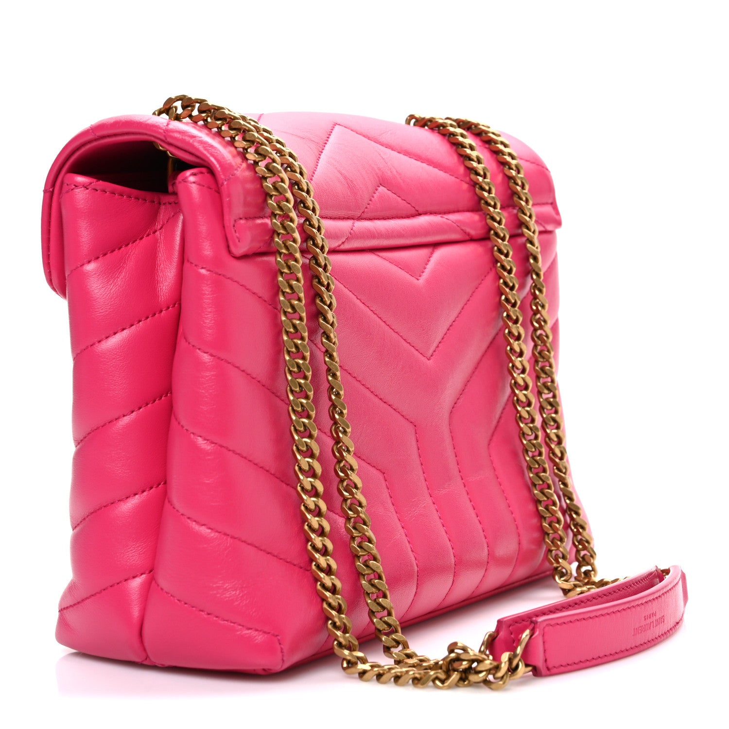 Saint Laurent Calfskin Y Quilted Monogram Small Loulou Chain Satchel Fresh Fuchsia 3 of 11
