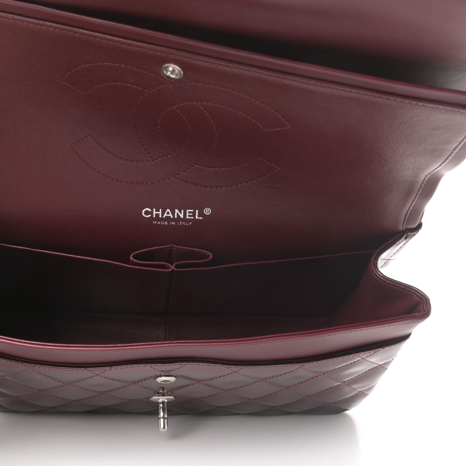Chanel Striated Patent Quilted Jumbo Double Flap Burgundy 5 of 9