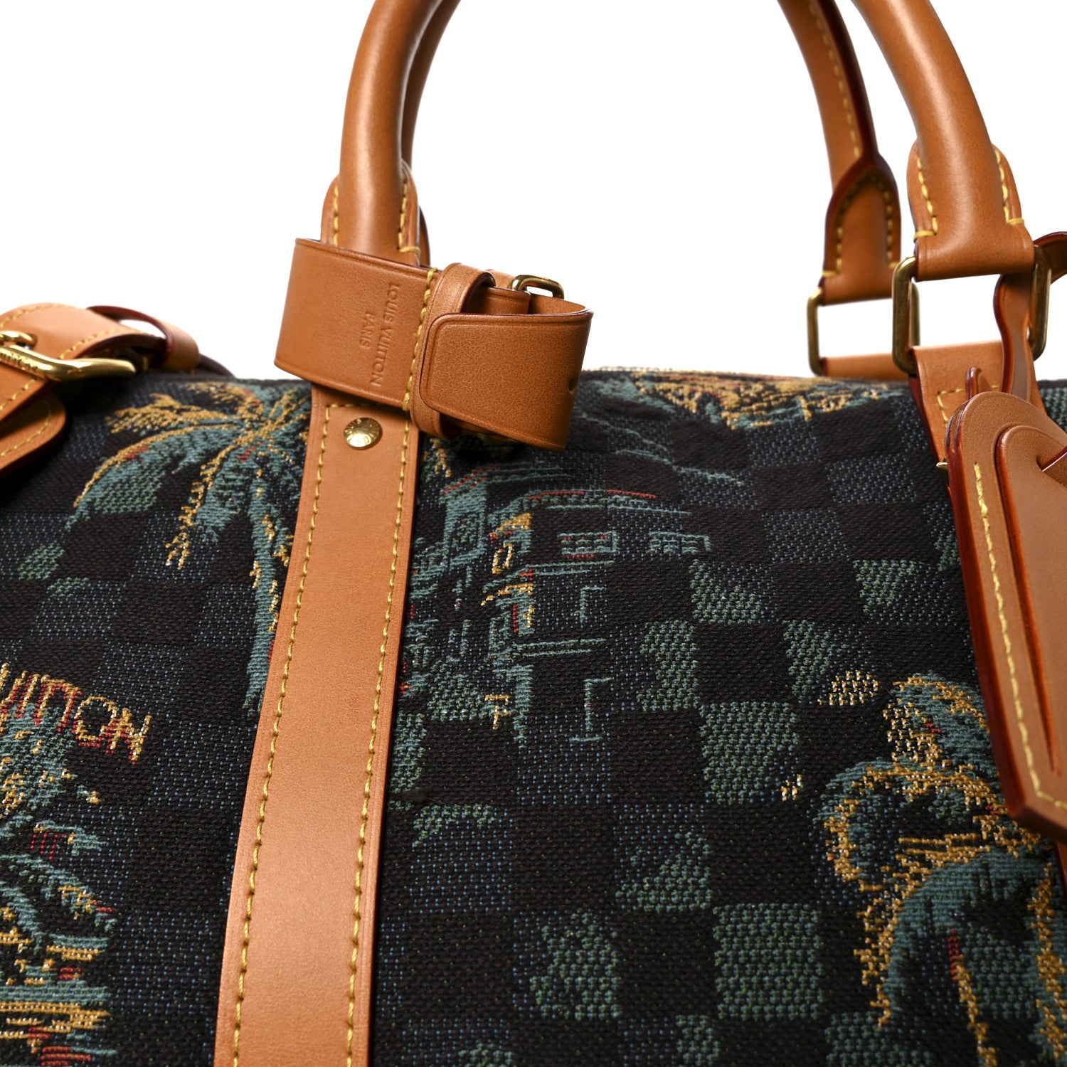 Louis Vuitton Jacquard Damier Palm Trees Keepall Bandouliere 50 Marina Blue 6 of 8