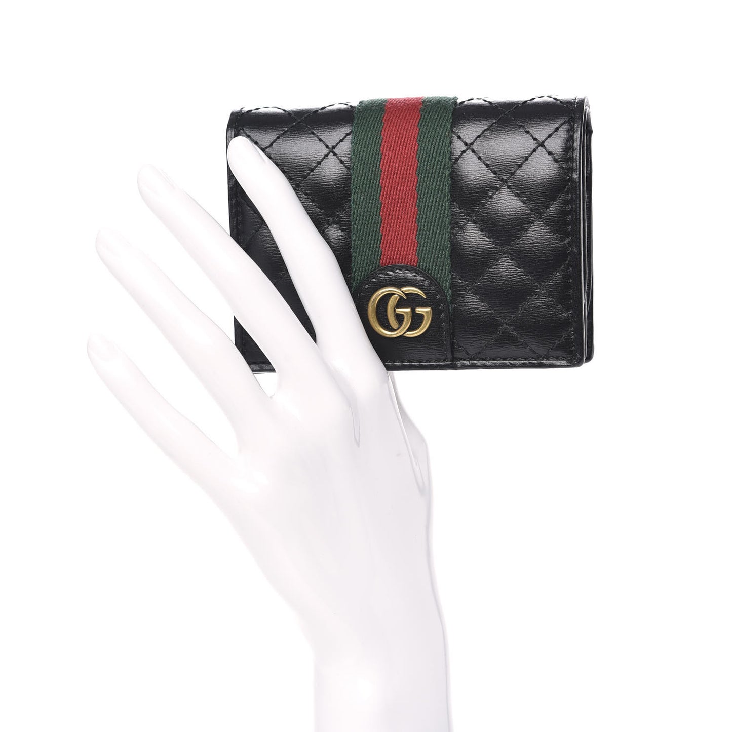 Calfskin Web Trapuntata GG Marmont Card Case Wallet Black