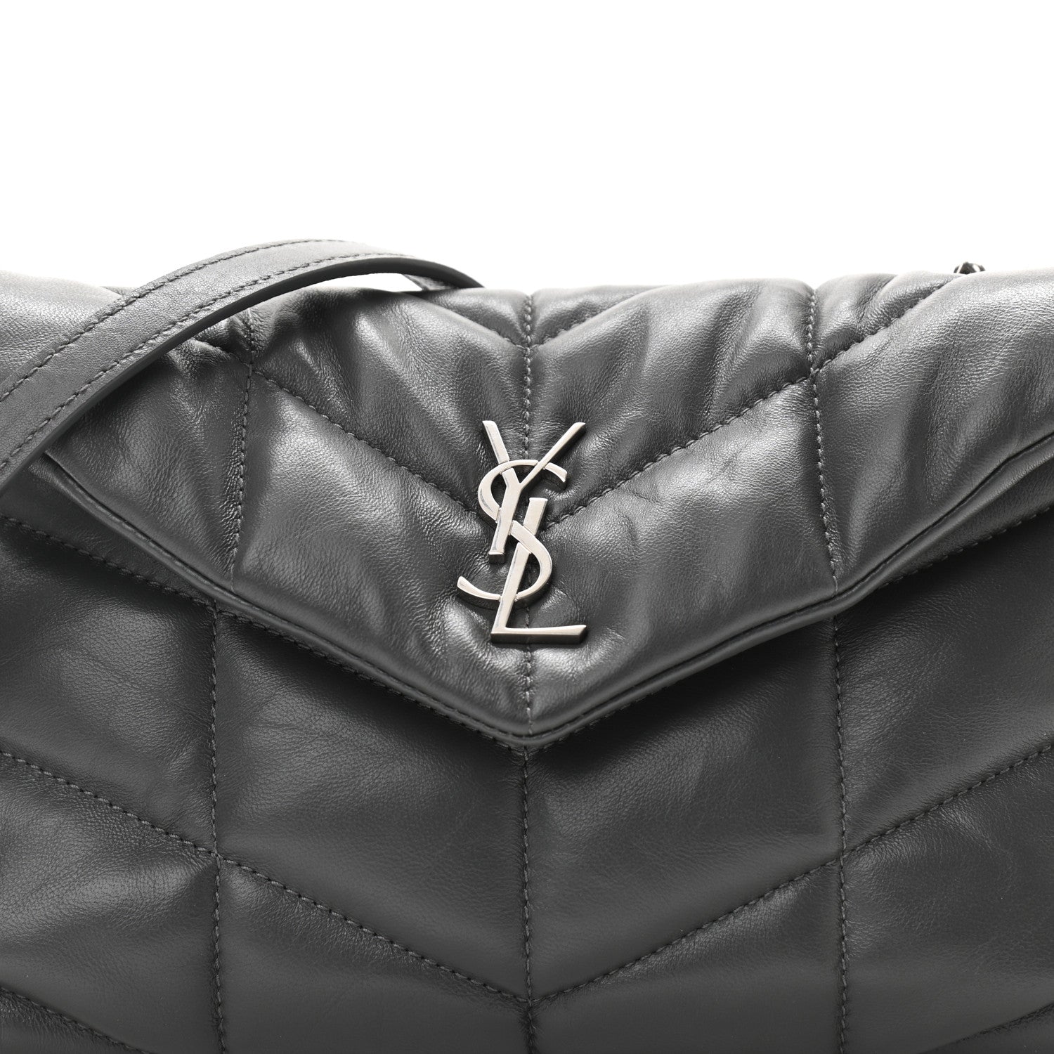 Saint Laurent Lambskin Quilted Toy Loulou Puffer Monogram Chain Satchel Storm 8 of 11