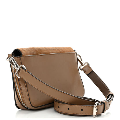 Fendi Vitello Grace Suede FF 1974 Embossed Mini Expandable Flap Bag Sand Sughero 3 of 11