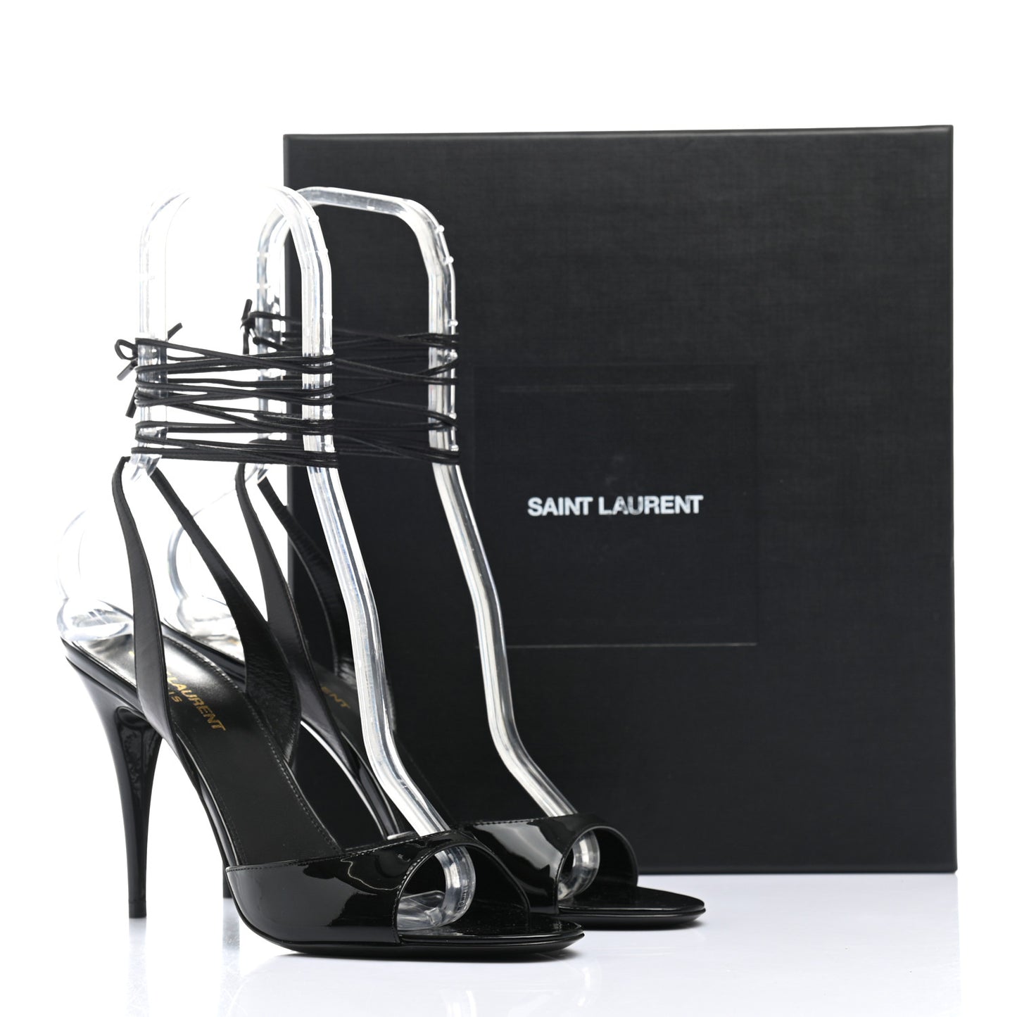 Patent Calfskin Anouk 95 Ankle Wrap Sandals 39.5 Black