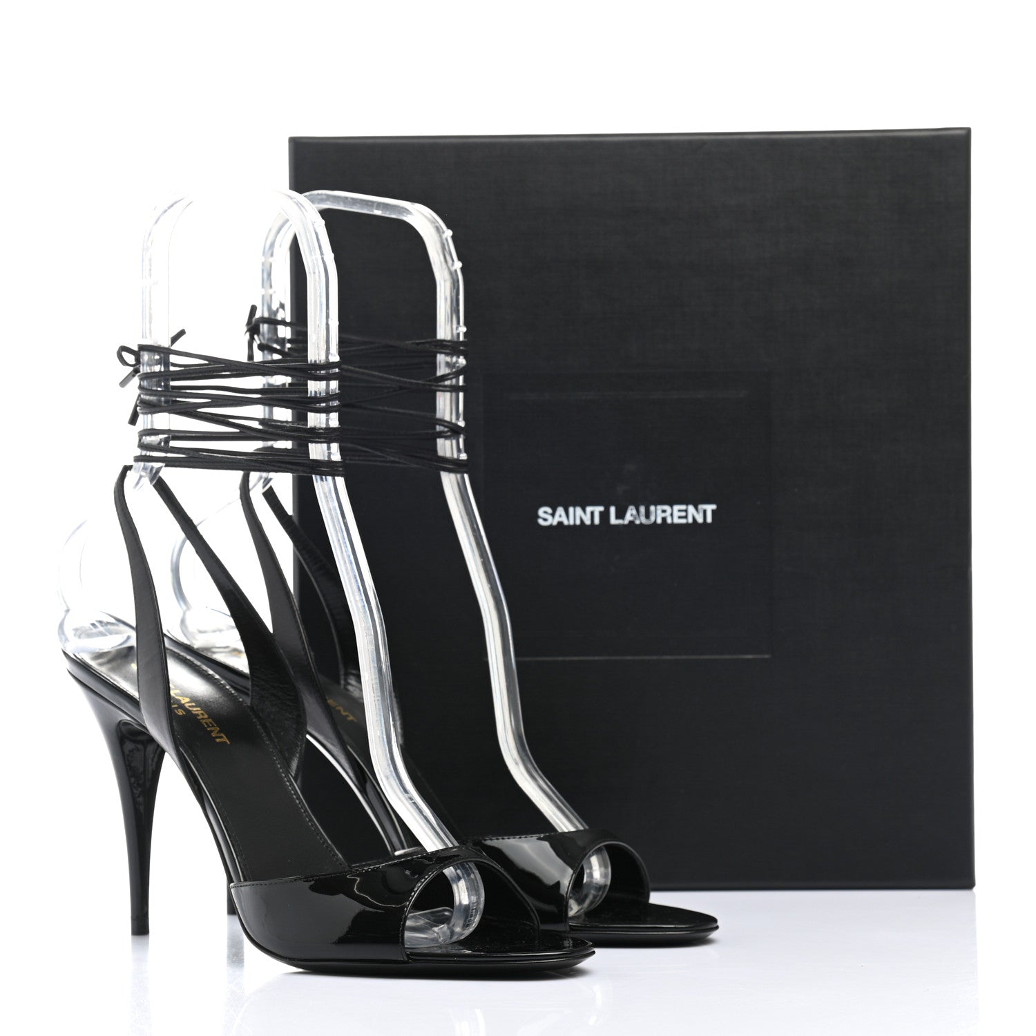 Saint Laurent Patent Calfskin Anouk 95 Ankle Wrap Sandals 39.5 Black 9 of 9