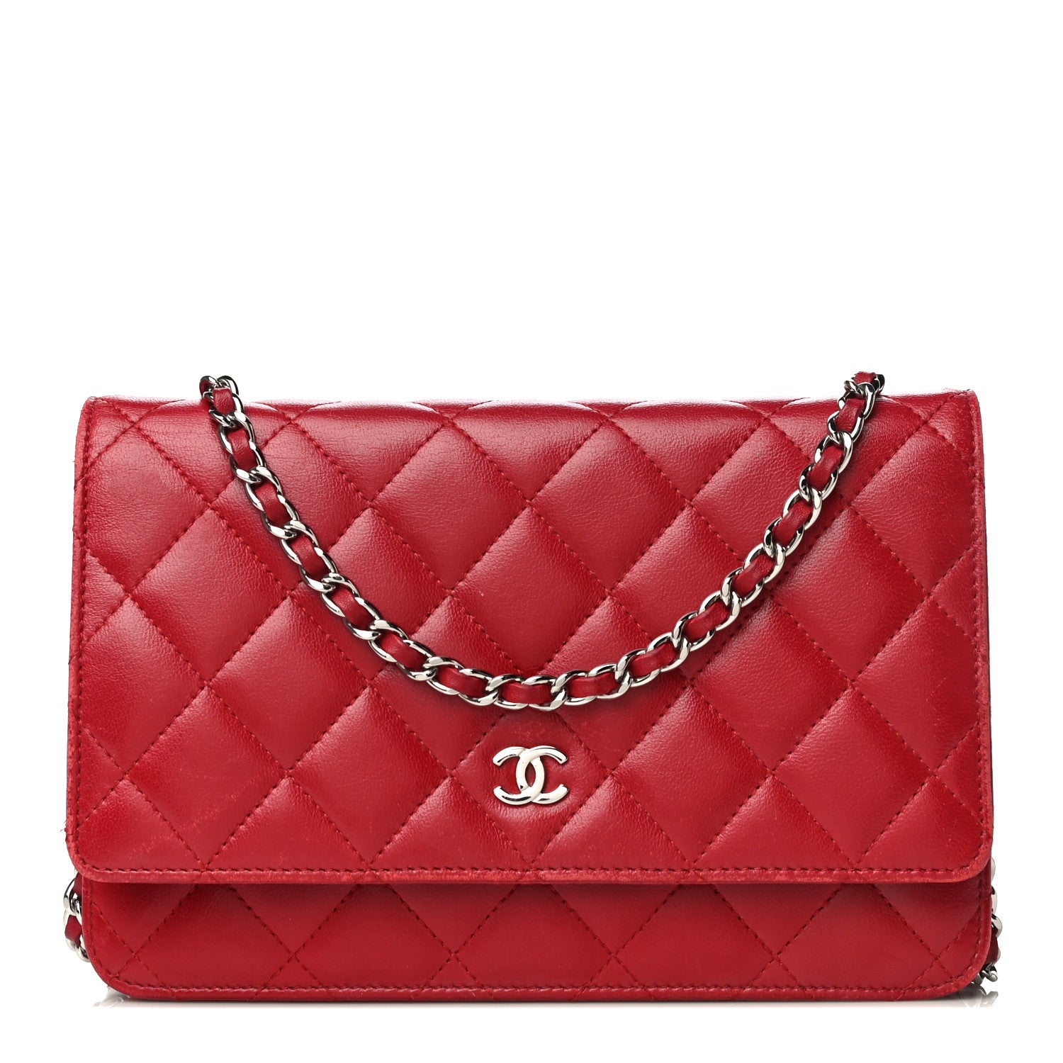Chanel Lambskin Quilted Wallet on Chain WOC Red 1 of 22