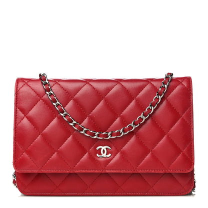 Chanel Lambskin Quilted Wallet on Chain WOC Red 1 of 22