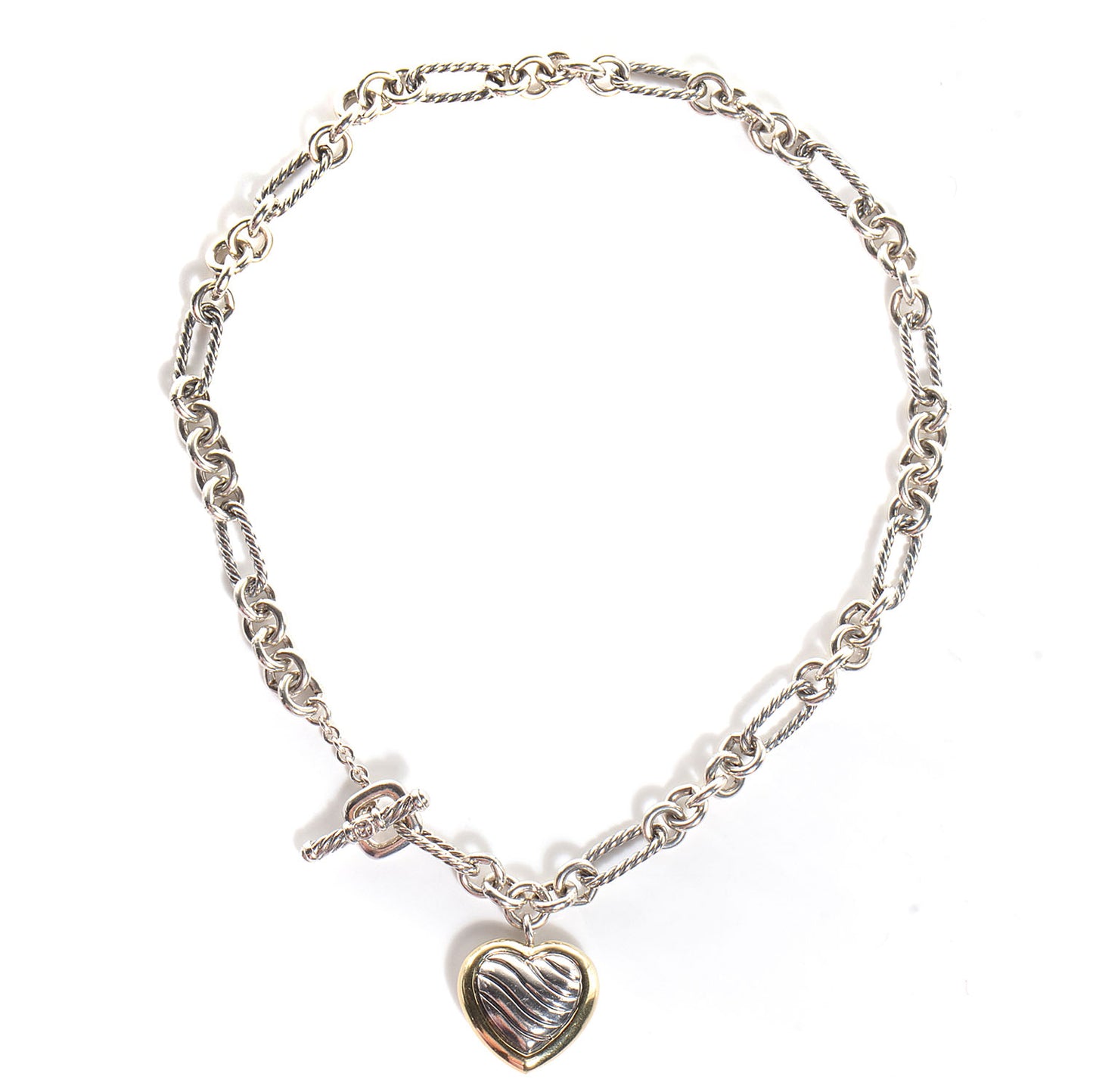 Sterling Silver 18K Yellow Gold Cable Heart Figaro Necklace