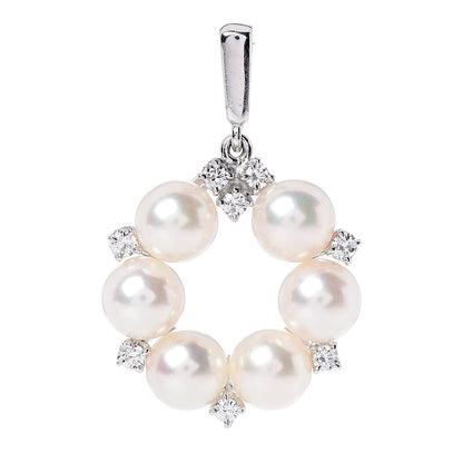 Mikimoto 18K White Gold Diamond Akoya Pearl 5-5.5mm Wreath Pendant 1 of 3
