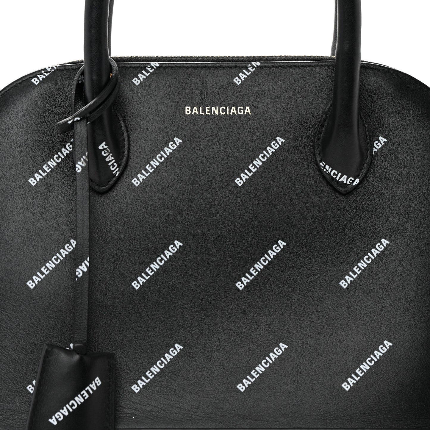 Calfskin Allover Logo S Ville Top Handle Bag Black White