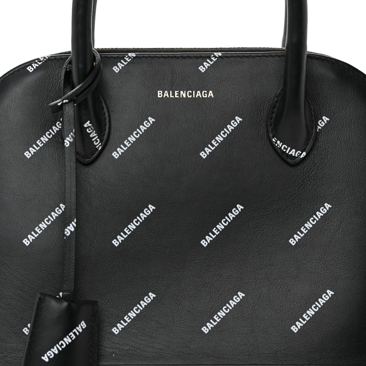 Balenciaga Calfskin Allover Logo S Ville Top Handle Bag Black White 8 of 22