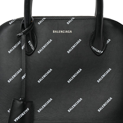 Balenciaga Calfskin Allover Logo S Ville Top Handle Bag Black White 8 of 22