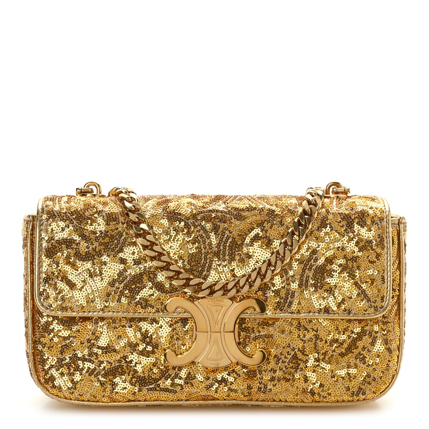 Sequin Triomphe Chain Shoulder Bag Gold