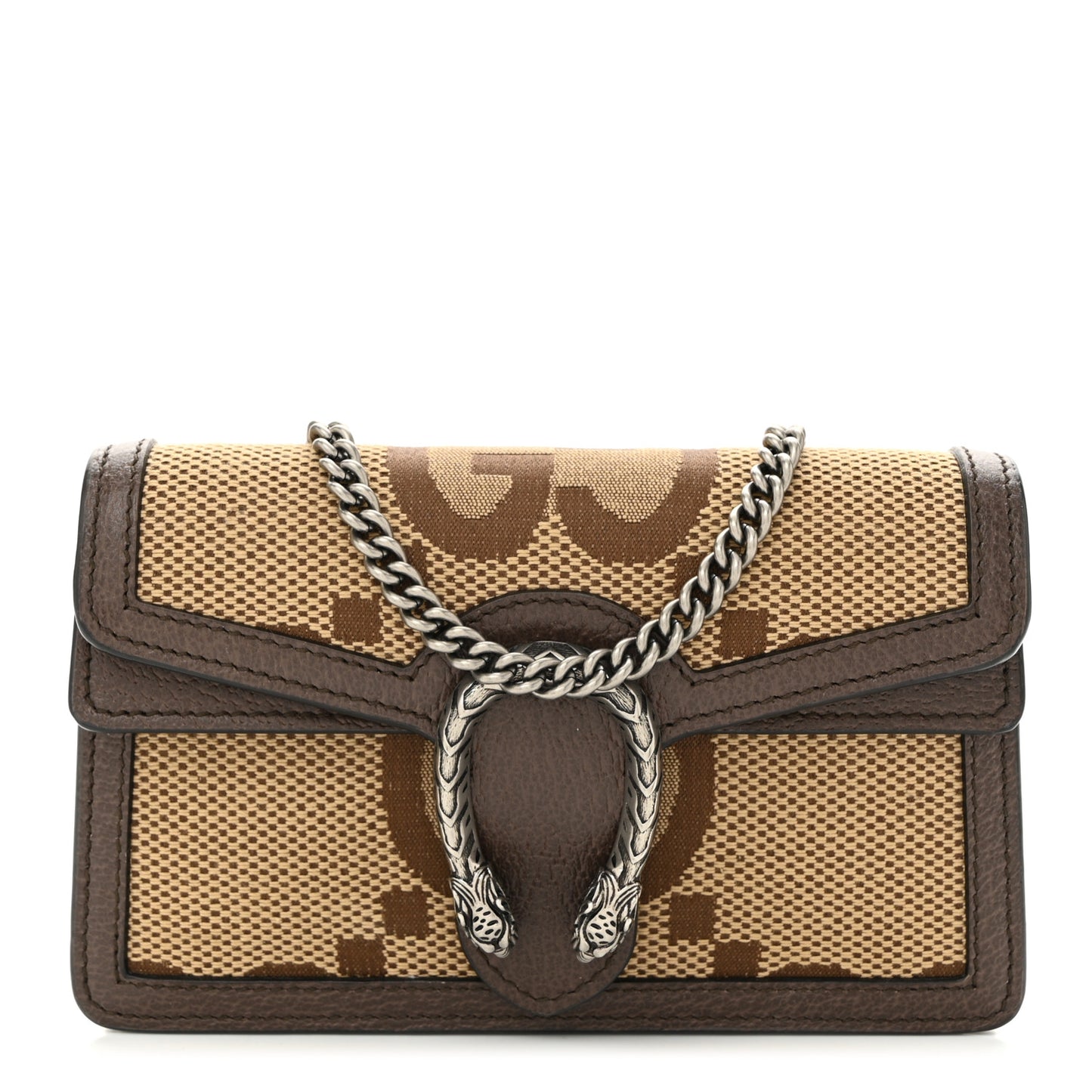 Monogram Jumbo GG Textured Dollar Calfskin Super Mini Dionysus Shoulder Bag Camel Ebony New Acero