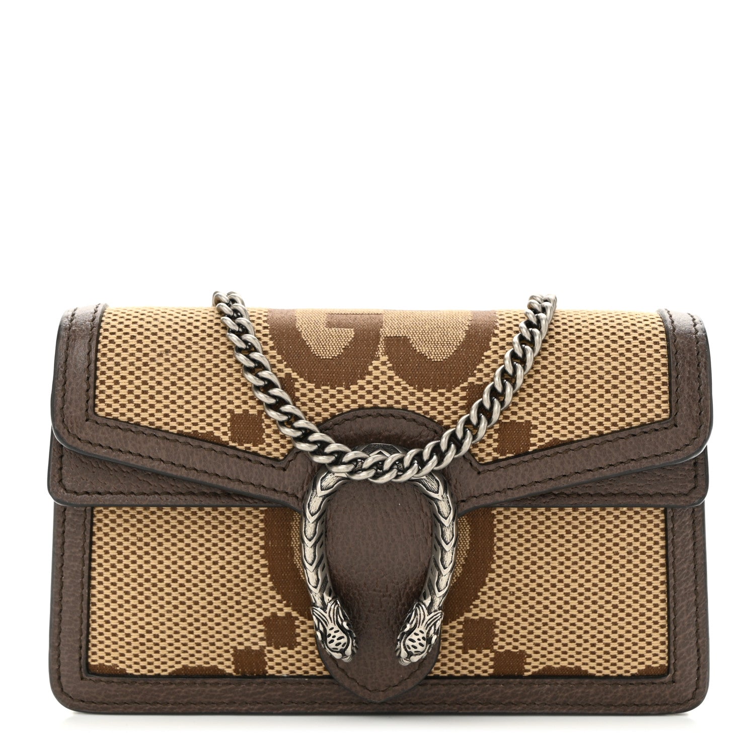 Gucci Monogram Jumbo GG Textured Dollar Calfskin Super Mini Dionysus Shoulder Bag Camel Ebony New Acero 1 of 11