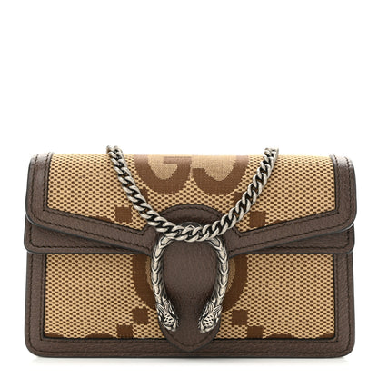 Gucci Monogram Jumbo GG Textured Dollar Calfskin Super Mini Dionysus Shoulder Bag Camel Ebony New Acero 1 of 11