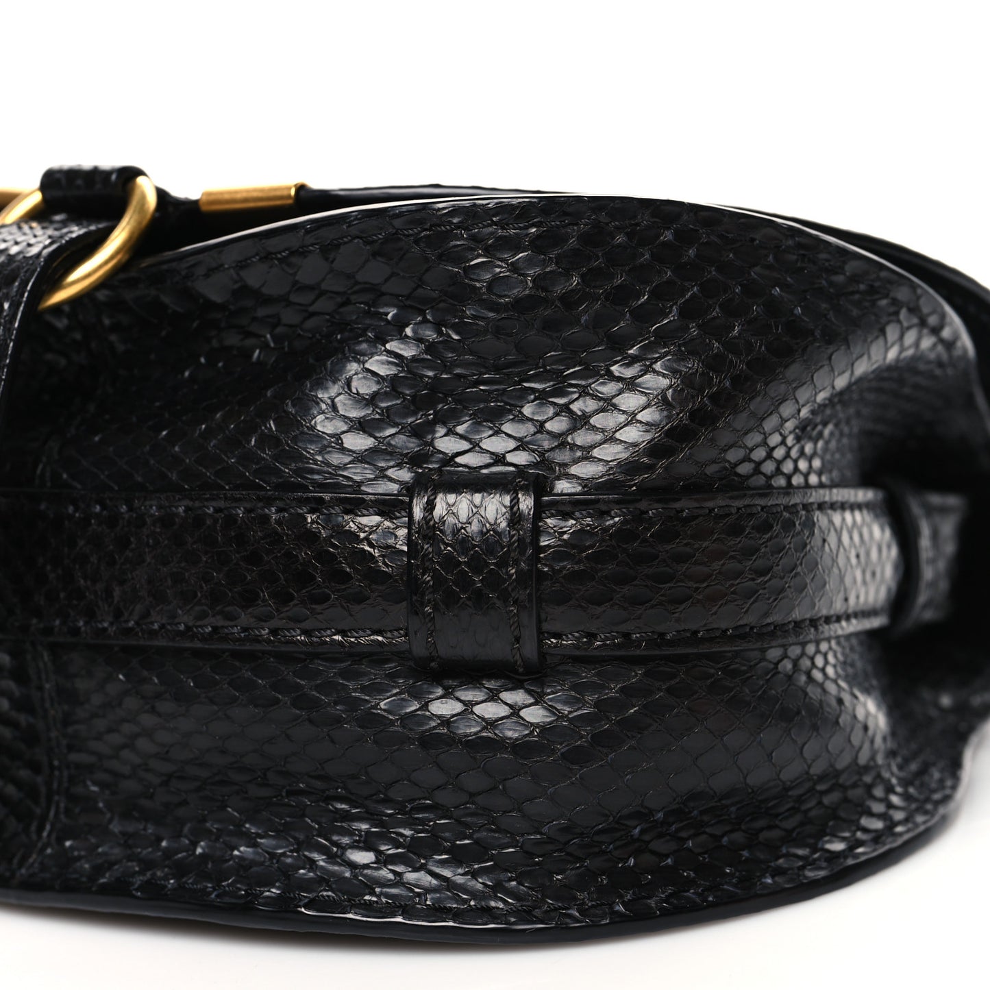 Snakeskin Mini Marcie Round Crossbody Bag Black