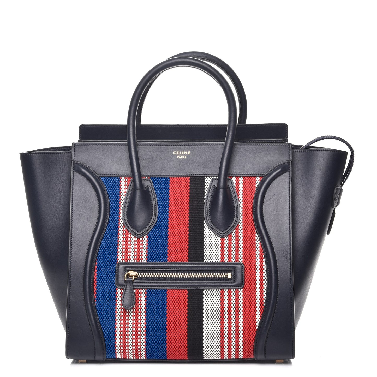 Smooth Calfskin Striped Cotton Canvas Mini Luggage Navy Blue