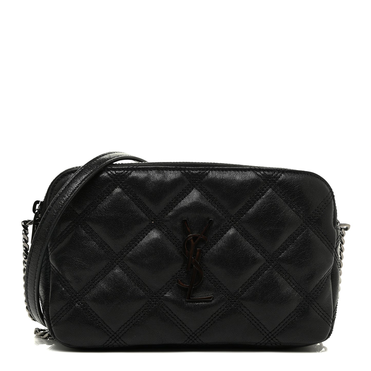 Grained Lambskin Quilted Mini Becky Double Zip Bag Black