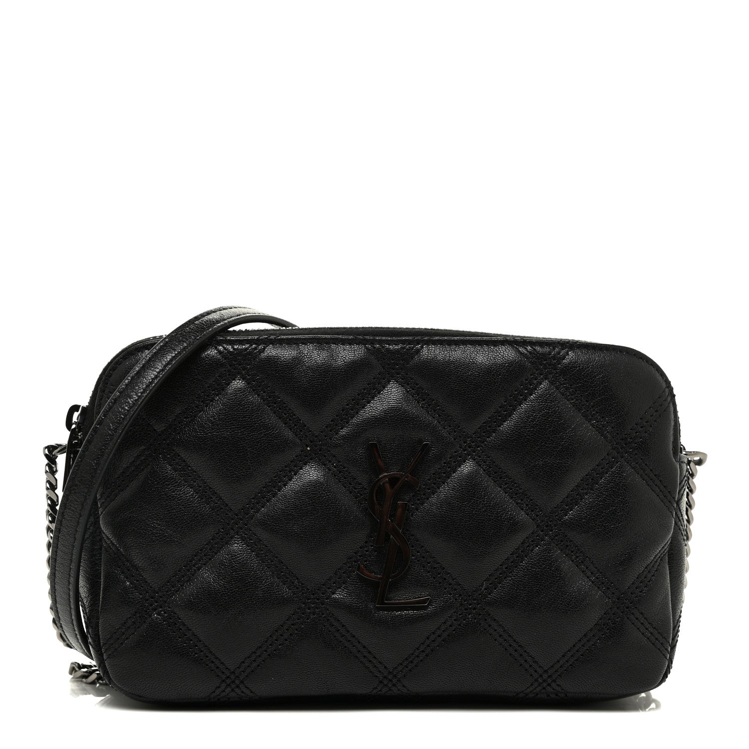 Saint Laurent Grained Lambskin Quilted Mini Becky Double Zip Bag Black 1 of 11