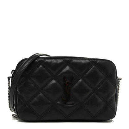 Saint Laurent Grained Lambskin Quilted Mini Becky Double Zip Bag Black 1 of 11