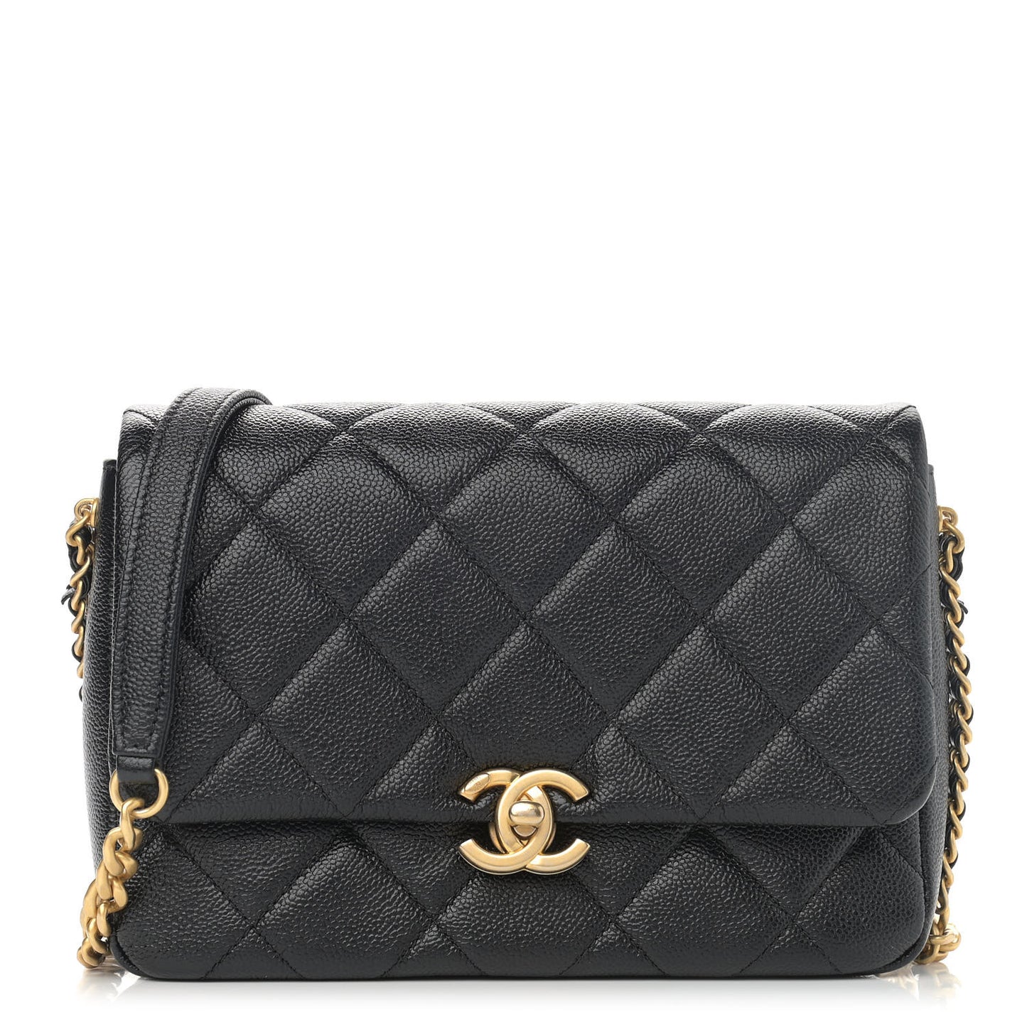 Shiny Caviar Quilted Small Chain Melody Flap Black