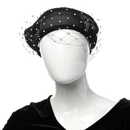 Christian Dior Polyester Nylon Pearl Beret with Veil Black 2 of 8