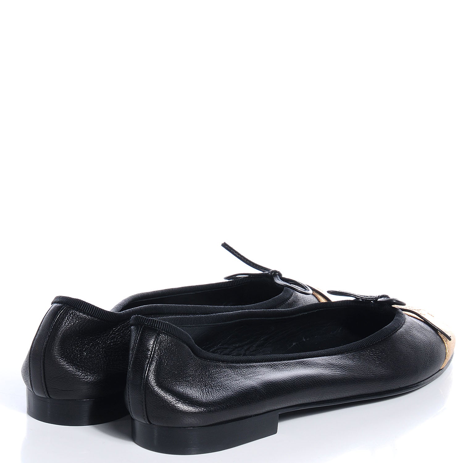 Chanel Calfskin CC Cap Toe Ballerina Flats Black Gold 38 4 of 8