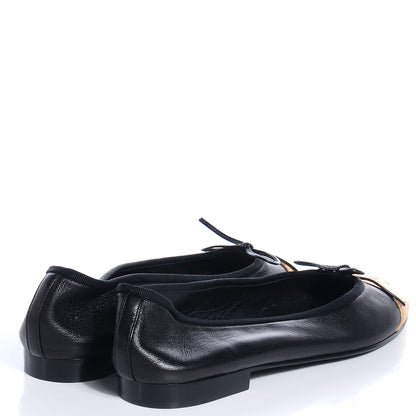 Chanel Calfskin CC Cap Toe Ballerina Flats Black Gold 38 4 of 8