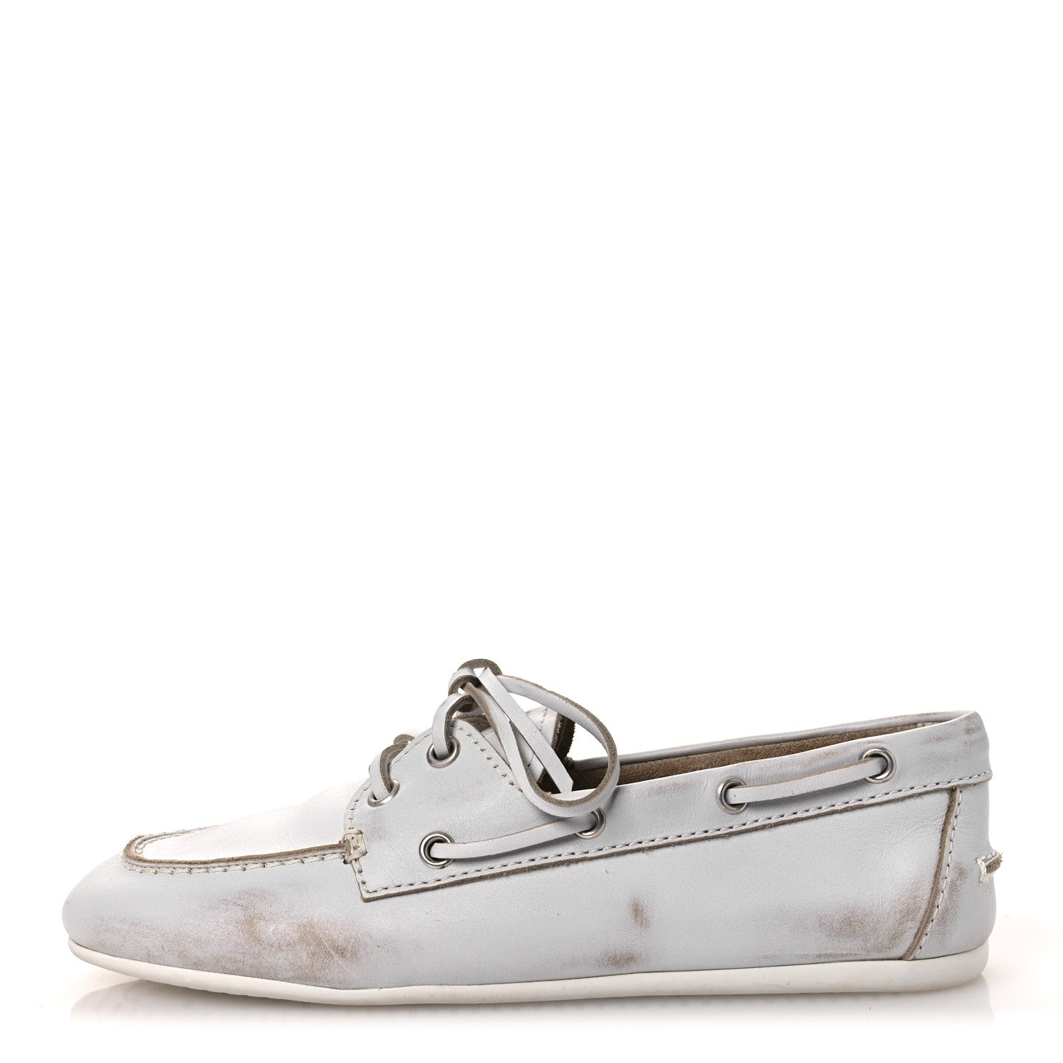 Miu Miu Vitello Deco Boat Loafers 37 White 1 of 13