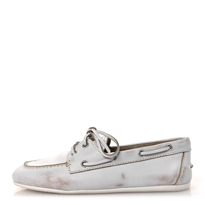 Miu Miu Vitello Deco Boat Loafers 37 White 1 of 13