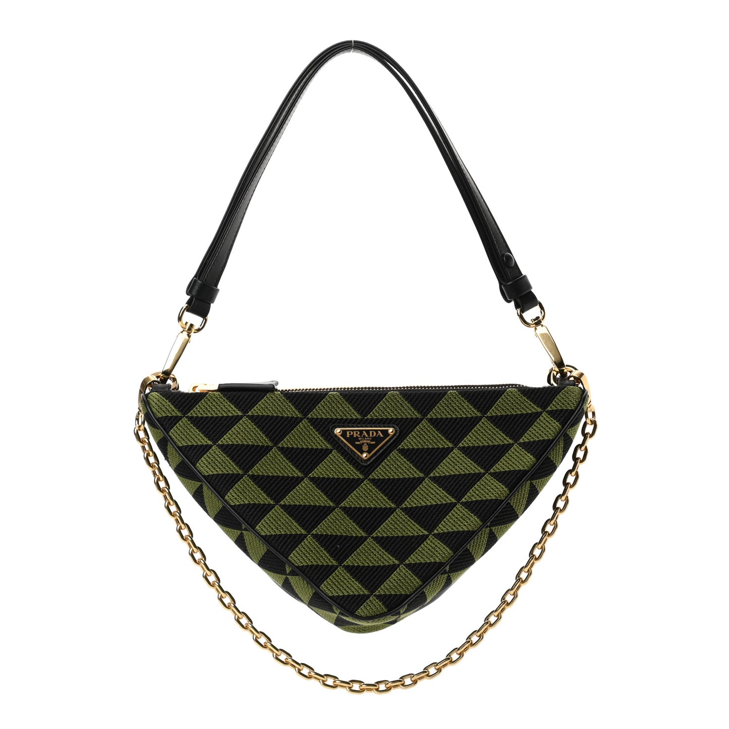 Jacquard Calfskin Triangolo Symbole Embroidered Mini Triangle Double Bag Black Edera