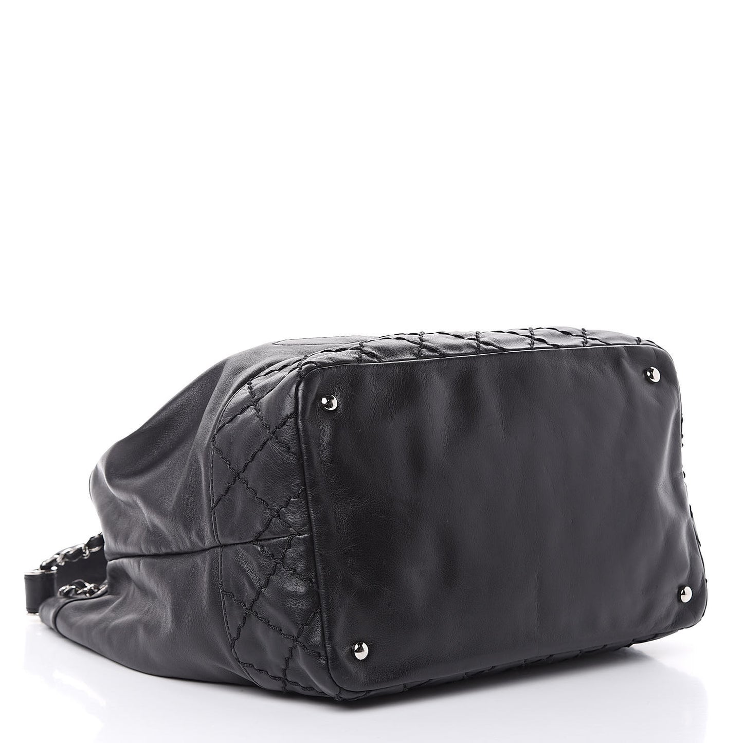 Calfskin Drawstring CC Bucket Bag Black