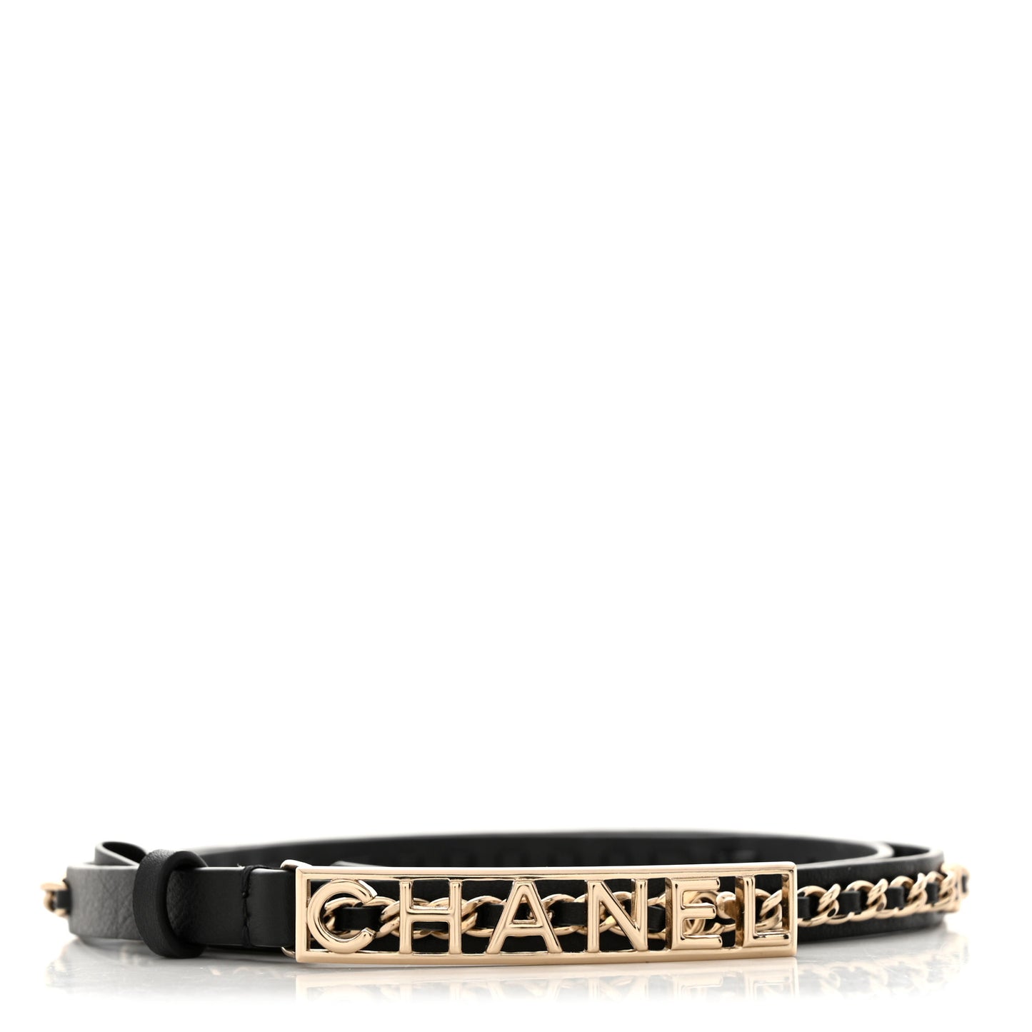 Calfskin Chain Logo Skinny Belt 80 32 Black