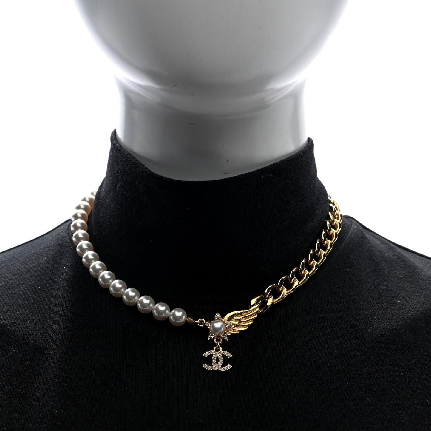 Pearl Crystal CC Star Choker Necklace Gold