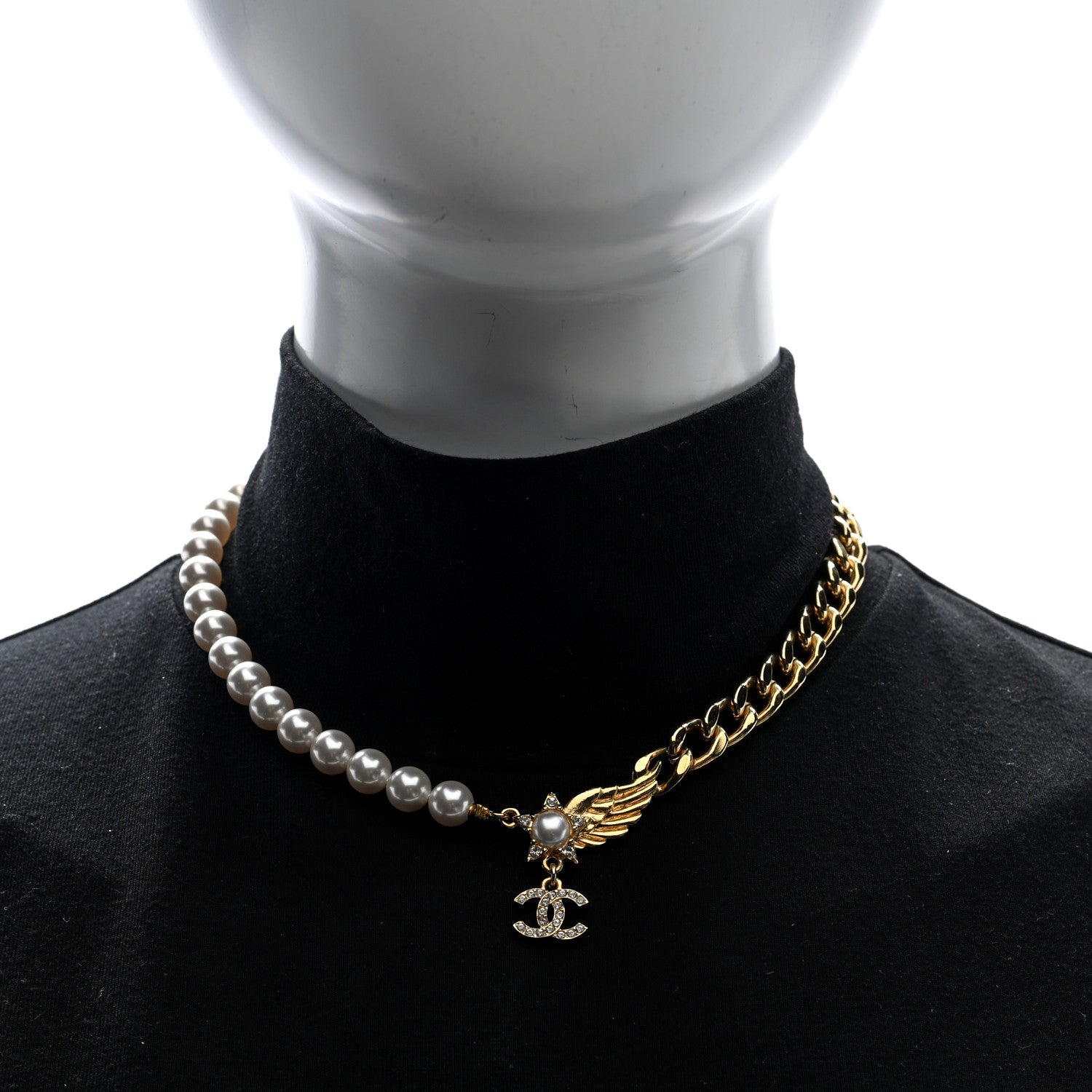 Chanel Pearl Crystal CC Star Choker Necklace Gold 2 of 5