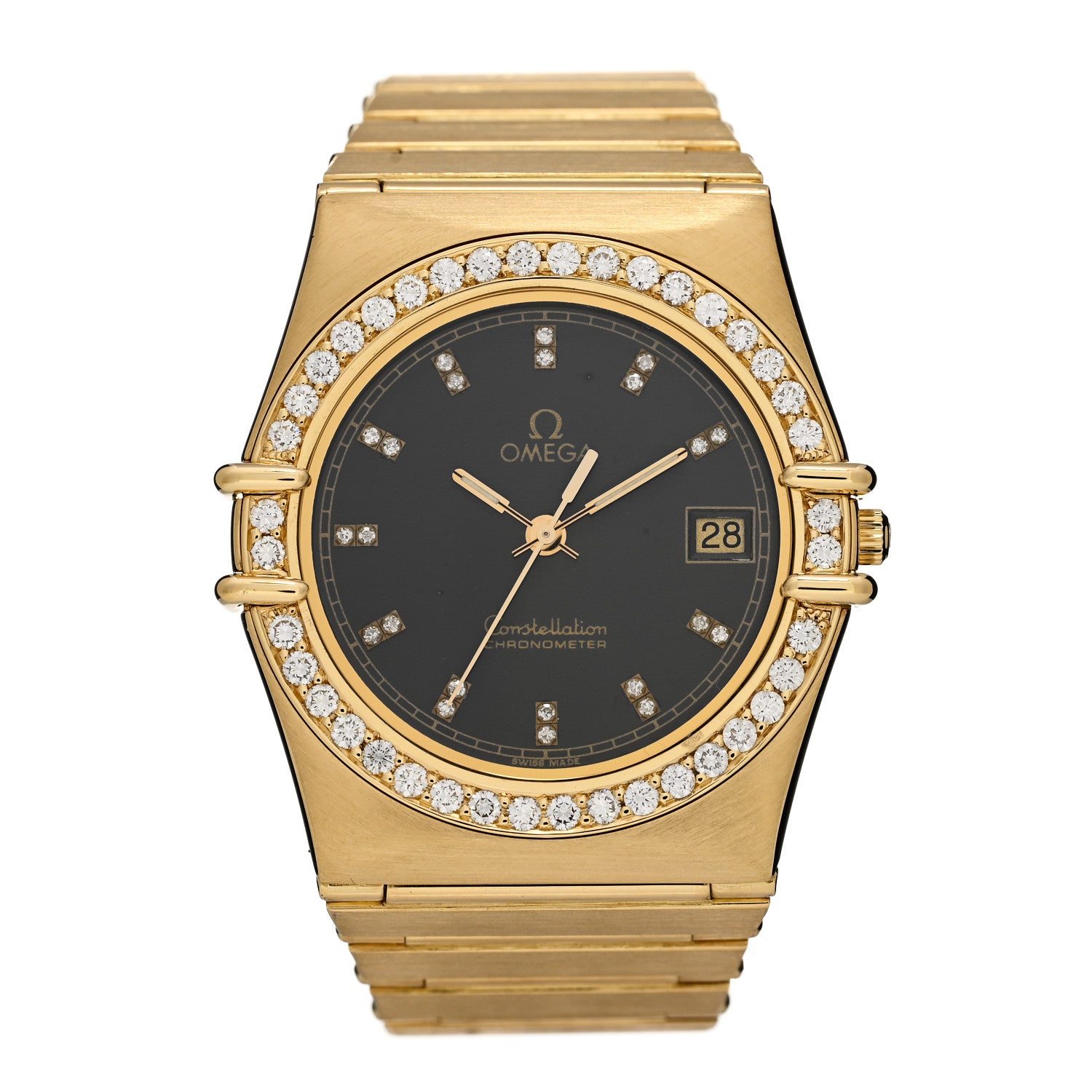 Omega 18K Yellow Gold Diamond 35mm Constellation Quartz Watch Brown 498.0017 1 of 6