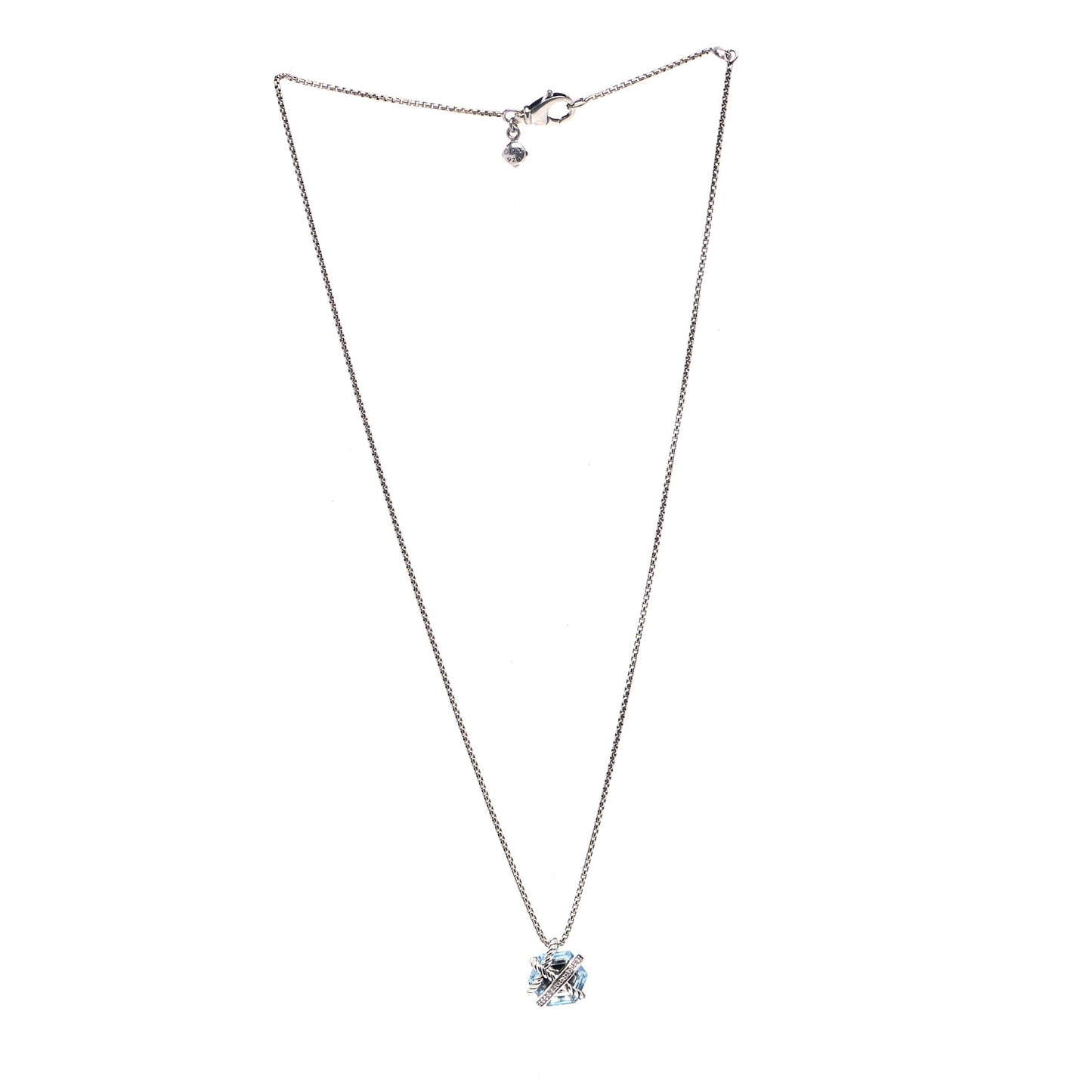 Sterling Silver Diamond Blue Topaz 10mm Petite Cable Wrap Pendant Necklace