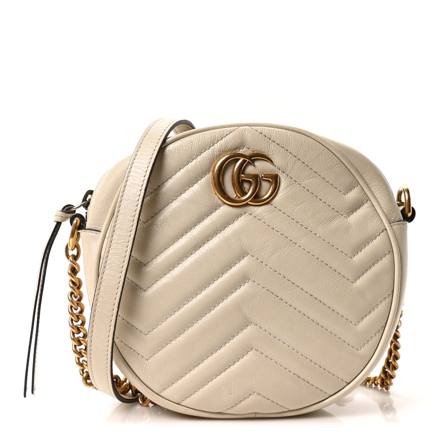 Calfskin Matelasse Mini GG Marmont Round Shoulder Bag White