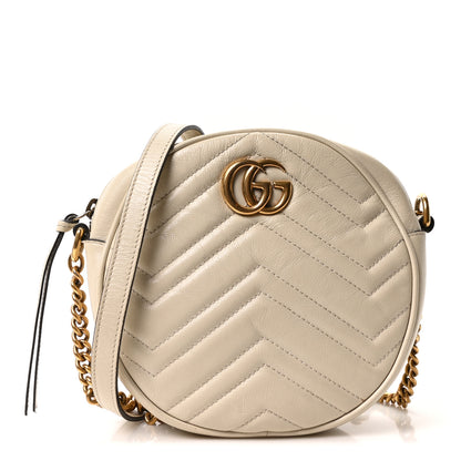 Gucci Calfskin Matelasse Mini GG Marmont Round Shoulder Bag White 1 of 10