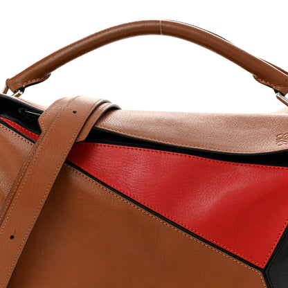 Loewe Calfskin Colorblock Medium Puzzle Bag Tan Red Black 8 of 19