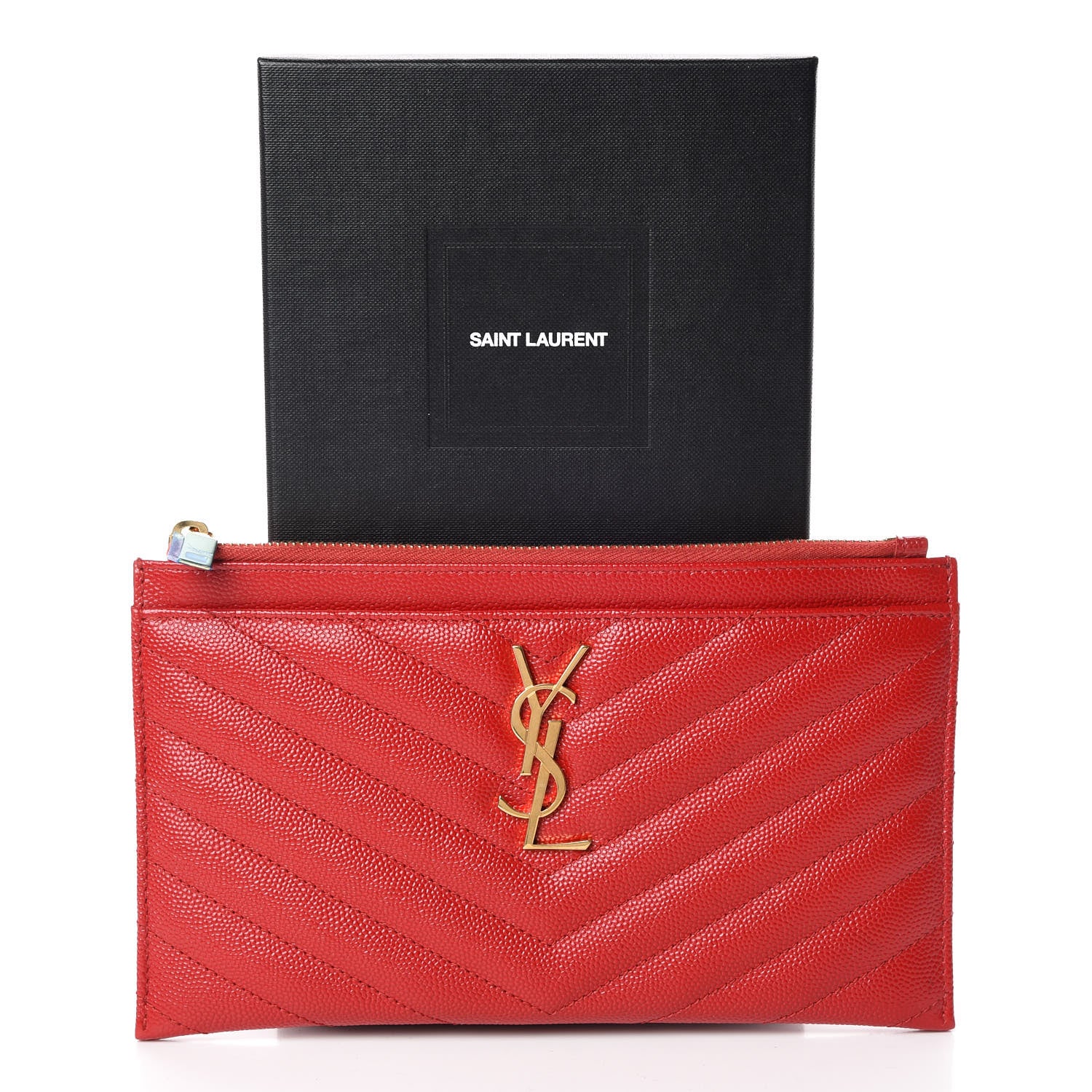 Saint Laurent Grain De Poudre Chevron Monogram Bill Pouch Bandana Red 8 of 8