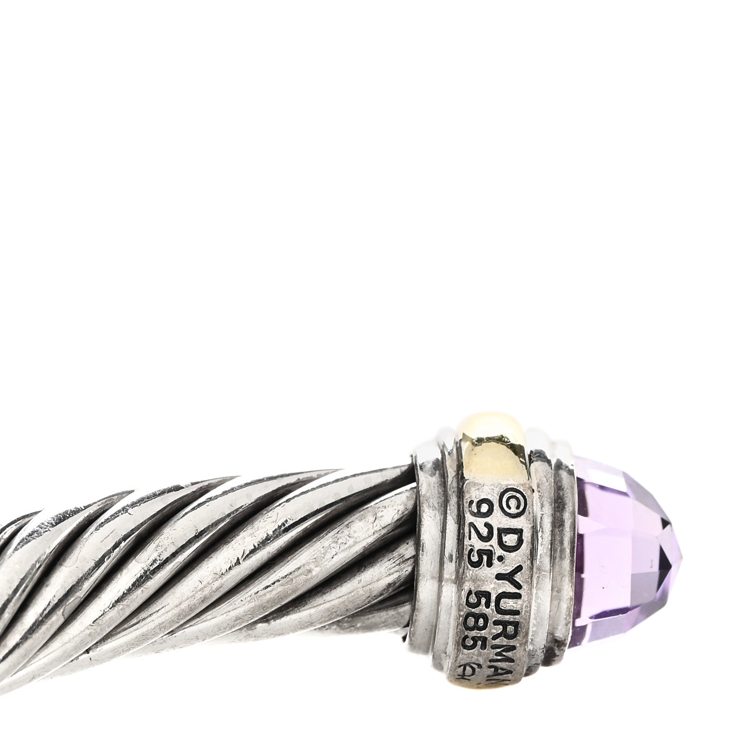 David Yurman Sterling Silver 14K Yellow Gold Amethyst 7mm Cable Classics Bracelet 3 of 3