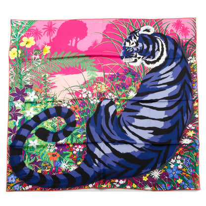 Hermes Silk Tyger Tyger Scarf 90 Rose Vif Indigo Vert 2 of 7