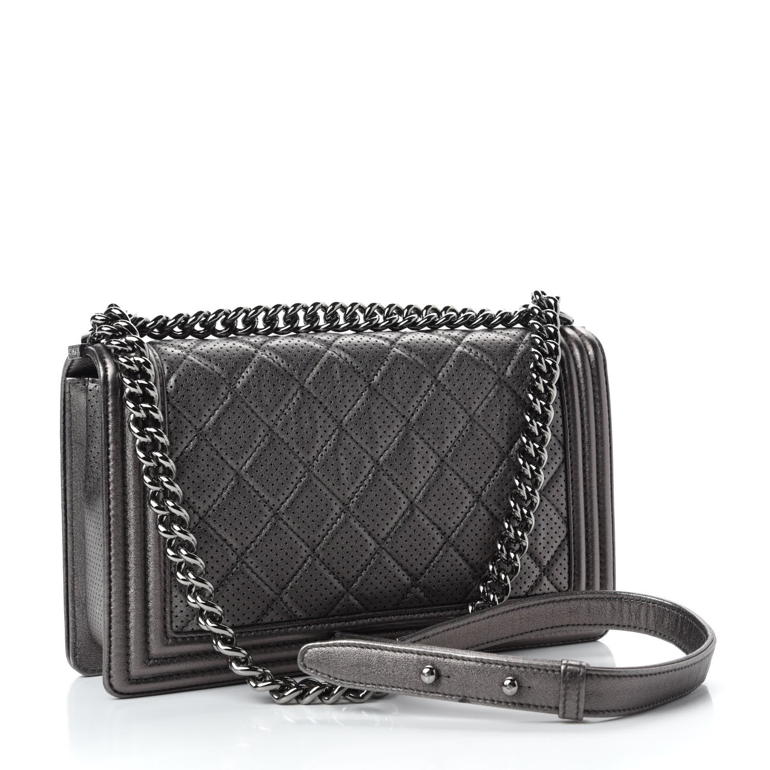 Chanel Metallic Lambskin Perforated New Medium Boy Flap Dark Silver 3 of 13