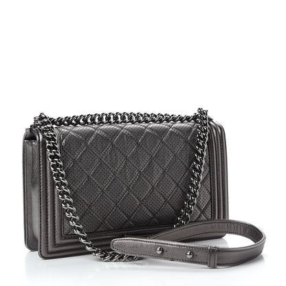Chanel Metallic Lambskin Perforated New Medium Boy Flap Dark Silver 3 of 13