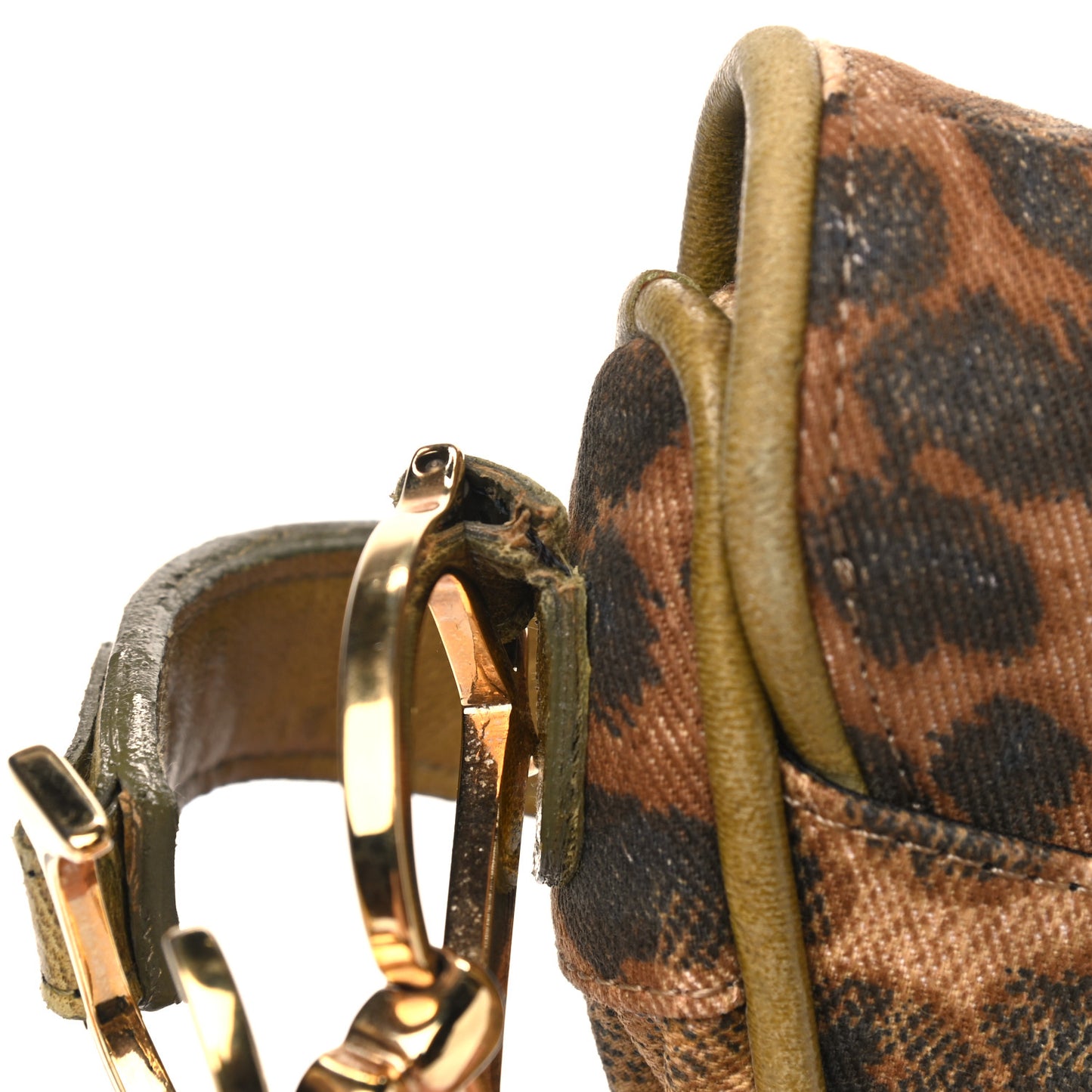 Canvas Leopard Print Ostrich Saddle Bag Brown Green